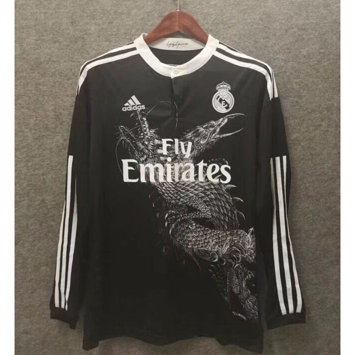 14-15 Real Madrid Away Đen Tay áo dài Retro Bóng đá Jersey