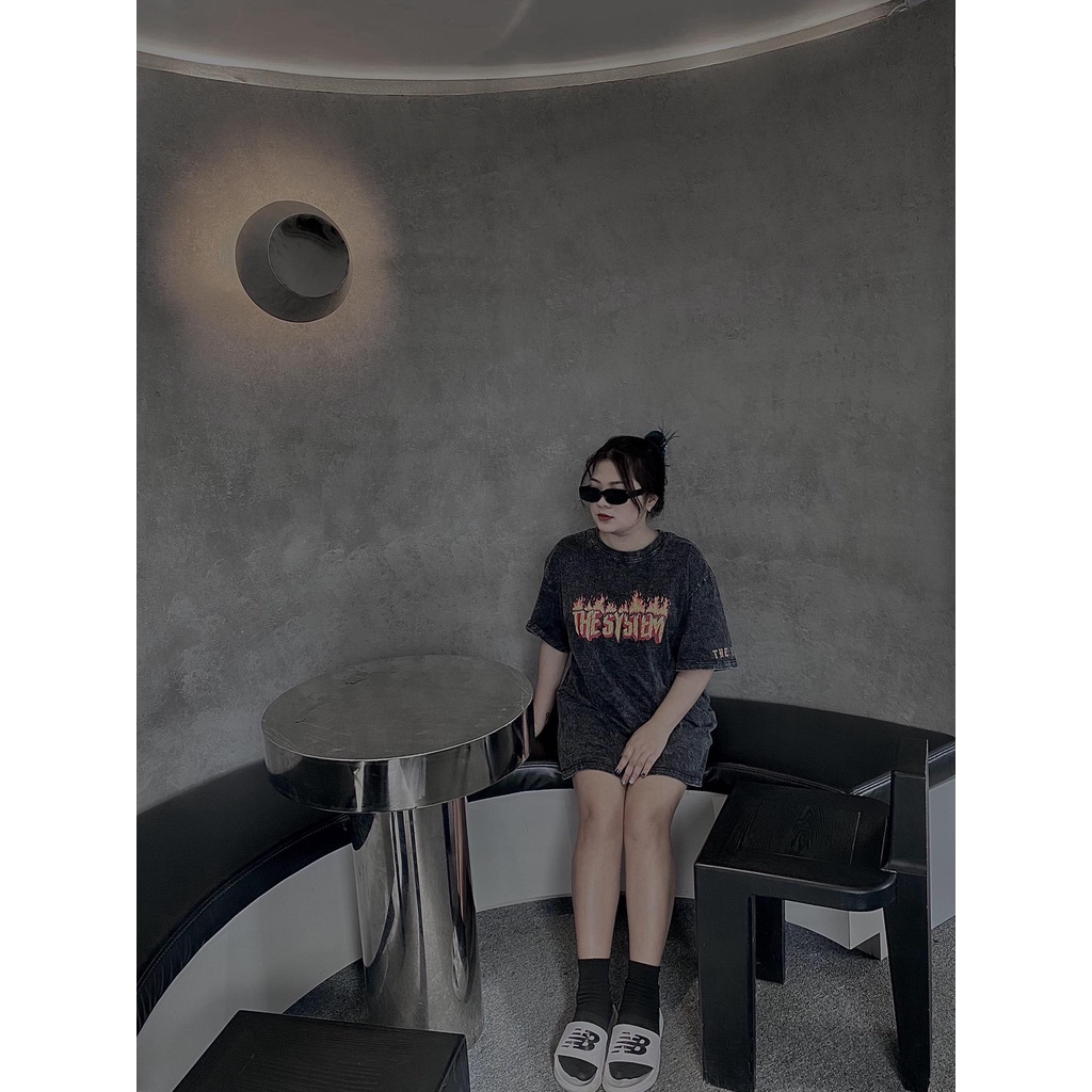 Áo thun tay lỡ  WASH phông Unisex nam nữ Cotton oversize form rộng - Đầu lâu lửa WASH