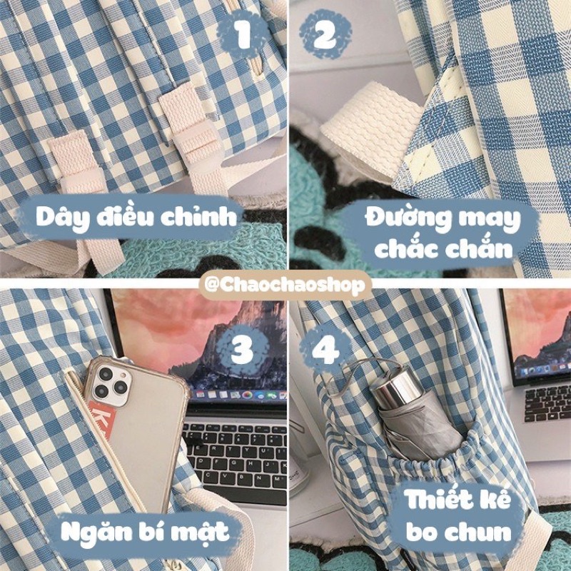 BALO KẺ CARO ULZZANG DỄ THƯƠNG CHỐNG NƯỚC CỠ LỚN