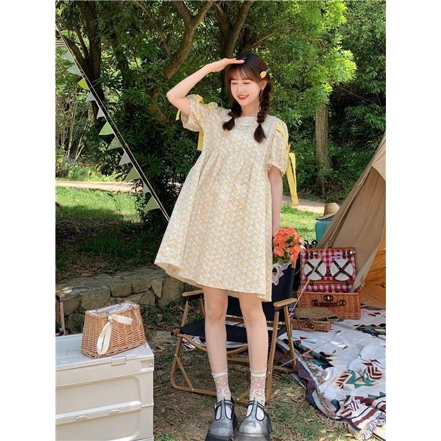 Đầm Tay Ngắn Phối Ren Hoa Phong Cách Hàn Quốc Ngọt Ngào Thời Trang Cho Nữ