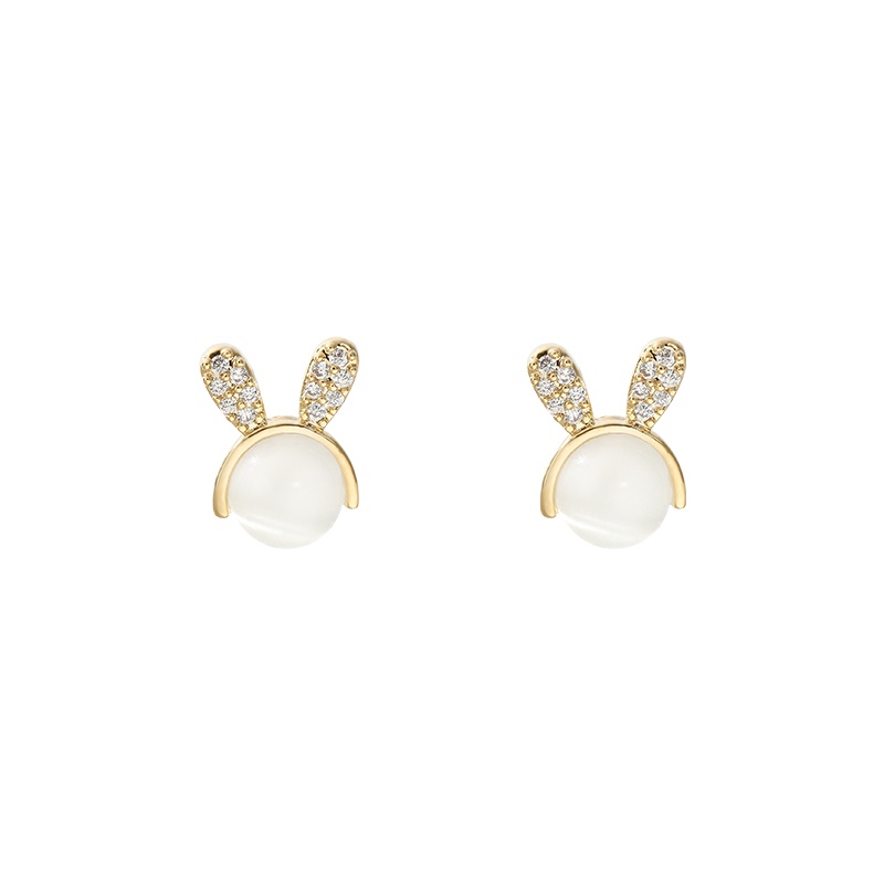 [Jiudolan] Bông Tai Hình Thỏ Đính Đá Opal Giả Dễ Thương Cho Nữ