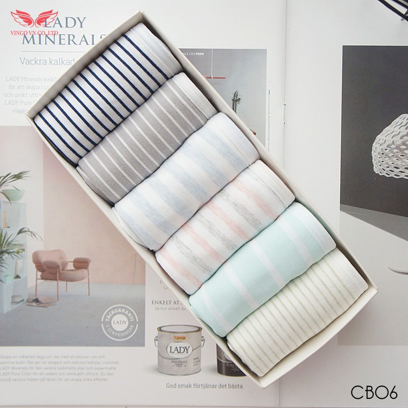 VINGO COMBO 3 Quần lót nữ cotton kháng khuẩn 3/4 kẻ sọc co giãn thoải mái thoáng khí cao cấp CB06 VNGO