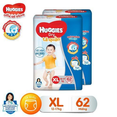 [Tặng 2 khăn ướt 64 tờ] Combo 2 Tã quần Huggies Pants Super Jumbo M74/L68/XL62/XXL56