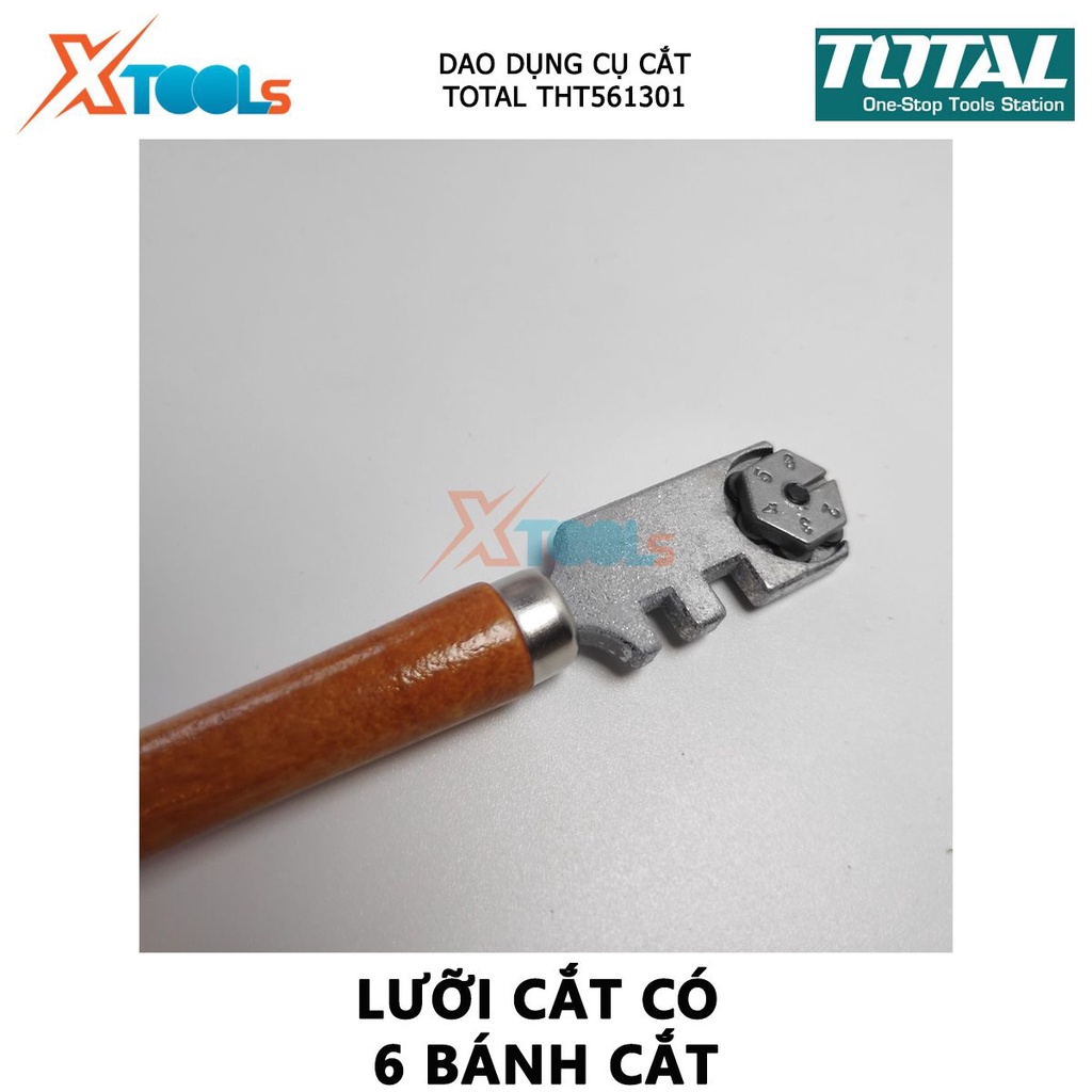 Dao cắt kiếng TOTAL THT561301 | dụng cụ bẻ kính Tay cầm bằng gỗ, Lưỡi cắt kính có 6 bánh cắt, Chiều dài: 130mm, Tổng chi