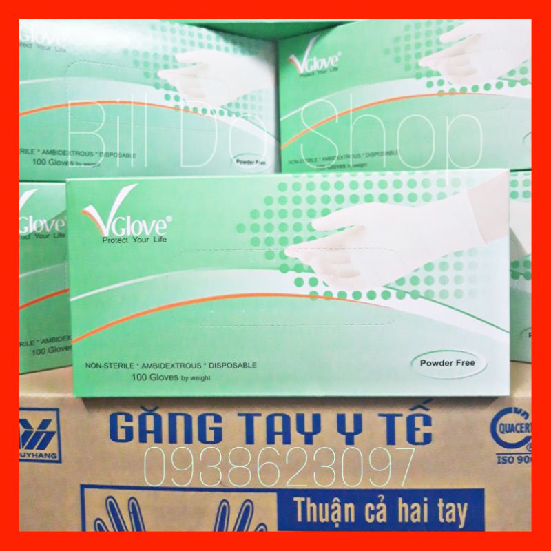 Găng tay cao su Không bột Vglove Khải Hoàn - 100 cái màu trắng size S,M,L