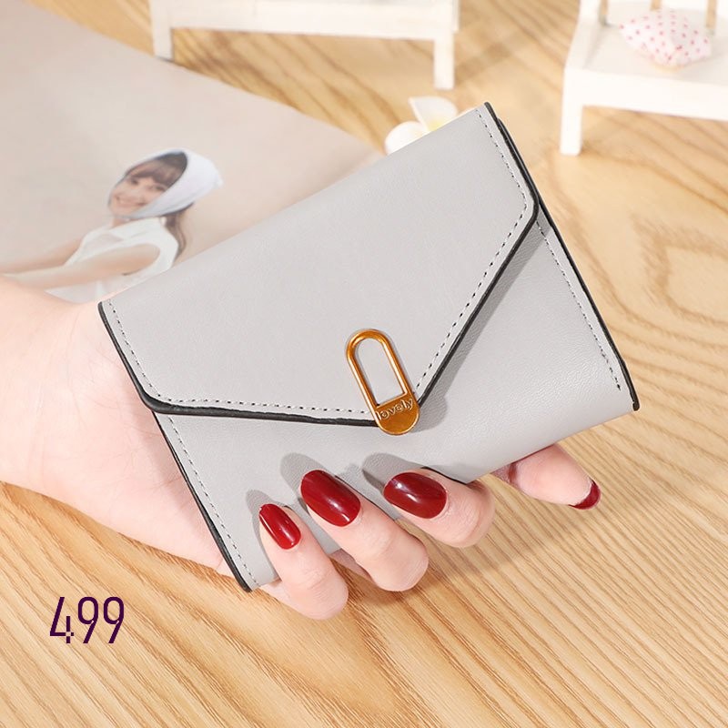 VÍ NGẮN NỮ CẦM TAY MINI NÚT KHÓA LOVELY 499 CHẤT DA TRƠN SANG CHẢNH