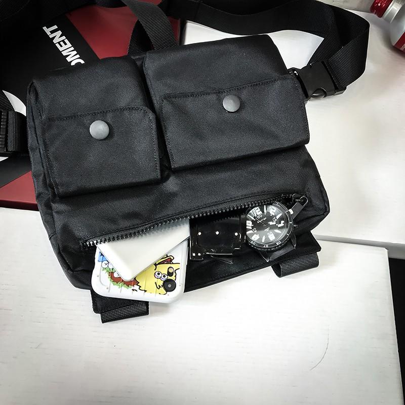 Túi Đeo Trước Ngực Bằng Nylon Màu Đen Phong Cách Hip Hop Đường Phố Cho Nam