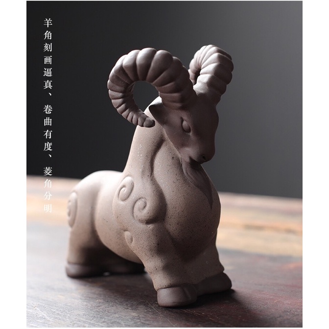 tượng gốm hình con dê trang trí decor bàn trà tiểu cảnh phối lũa, Tượng gốm cho người tuổi mùi