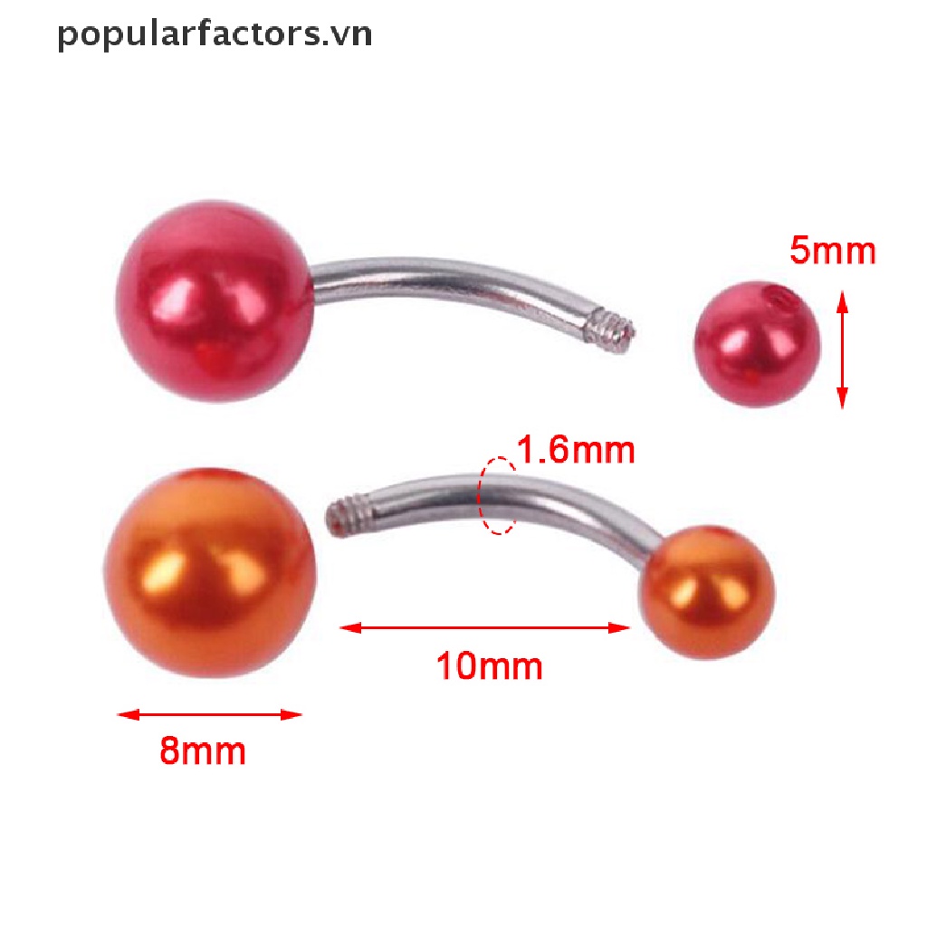 Set 10 khuyên rốn dạng thanh tạ đính ngọc trai nhân tạo nhiều màu sáng tạo