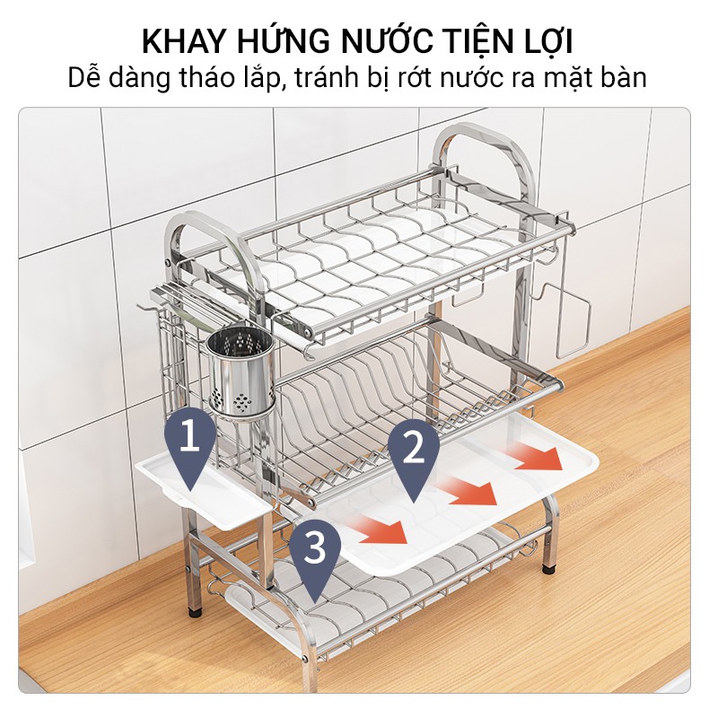 Giá Kệ Bát Đĩa 3 tầng Inox 304 chống gỉ Cao Cấp [Hàng cao cấp dày]