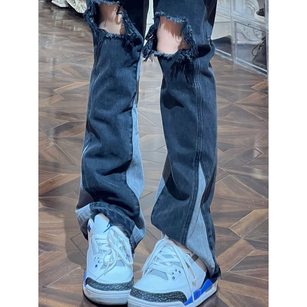 Quần Jean Dài Lưng Cao Ống Loe Rách Gối Phong Cách Hip Hop Đường Phố Mỹ Thời Trang Mùa Hè Cho Nữ