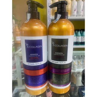 Cặp dầu gội xả V76 collagen keratin 800ml x2
