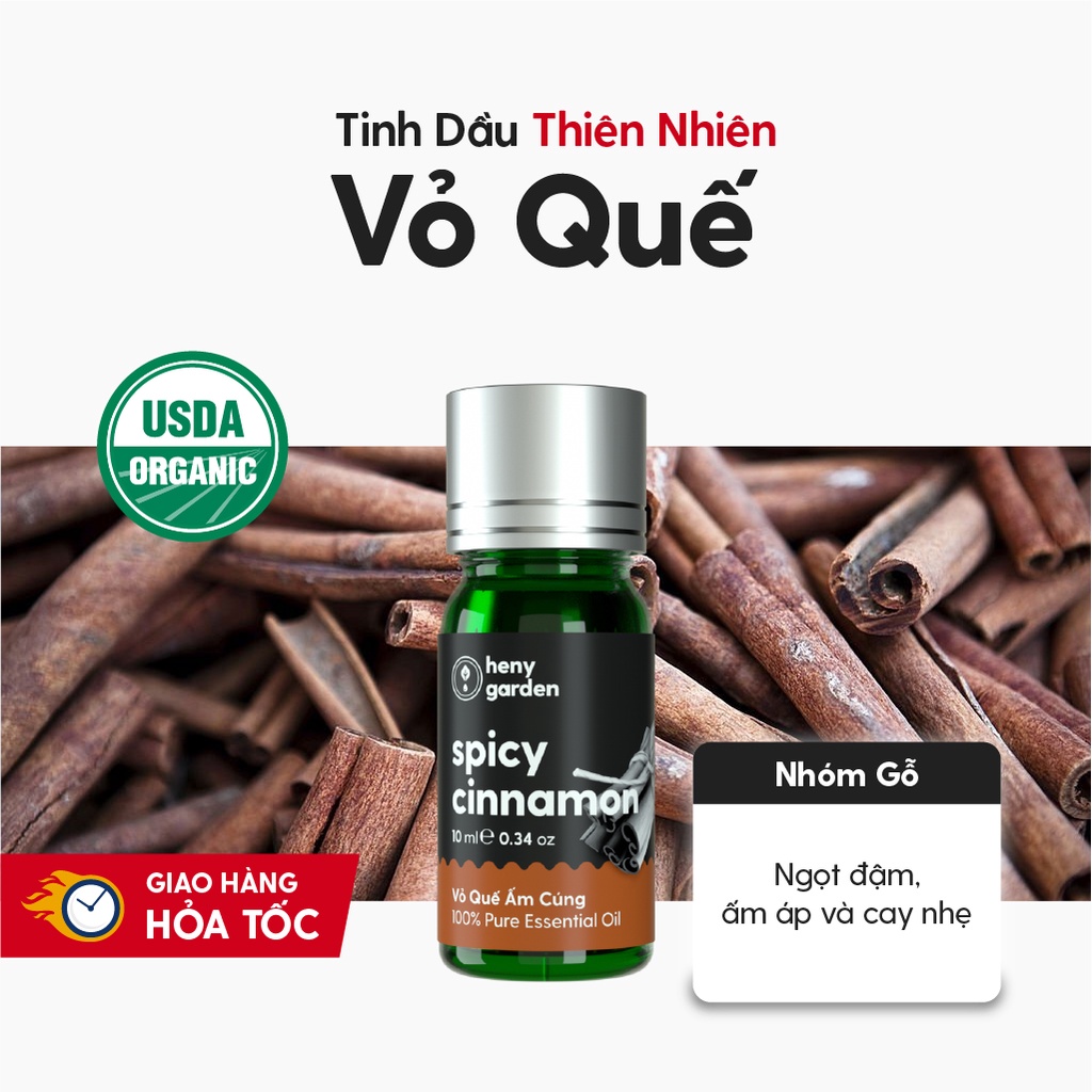 Tinh Dầu Quế  Organic Thiên Nhiên Nguyên Chất Đậm Đặc Xông Thơm Phòng, Làm Nến Thơm HENY GARDEN