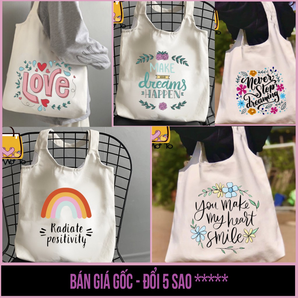 Túi tote in những câu quote động lực - túi vải túi canvas quai tròn có khóa kéo - Túi Mơ To Store