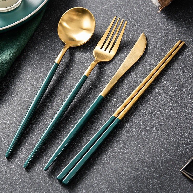 Thìa,  dĩa, dao phong cách Bắc Âu cao cấp sản phẩm băng inox mạ titan k rỉ, bền đẹp 4 chi tiết