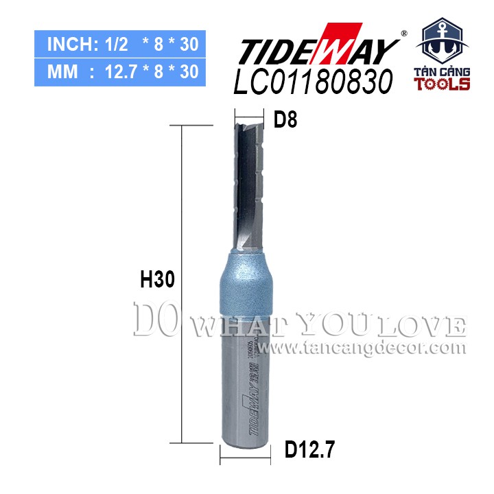 Mũi Router CNC Tideway 8 x 30 mm Cốt 12.7 mm