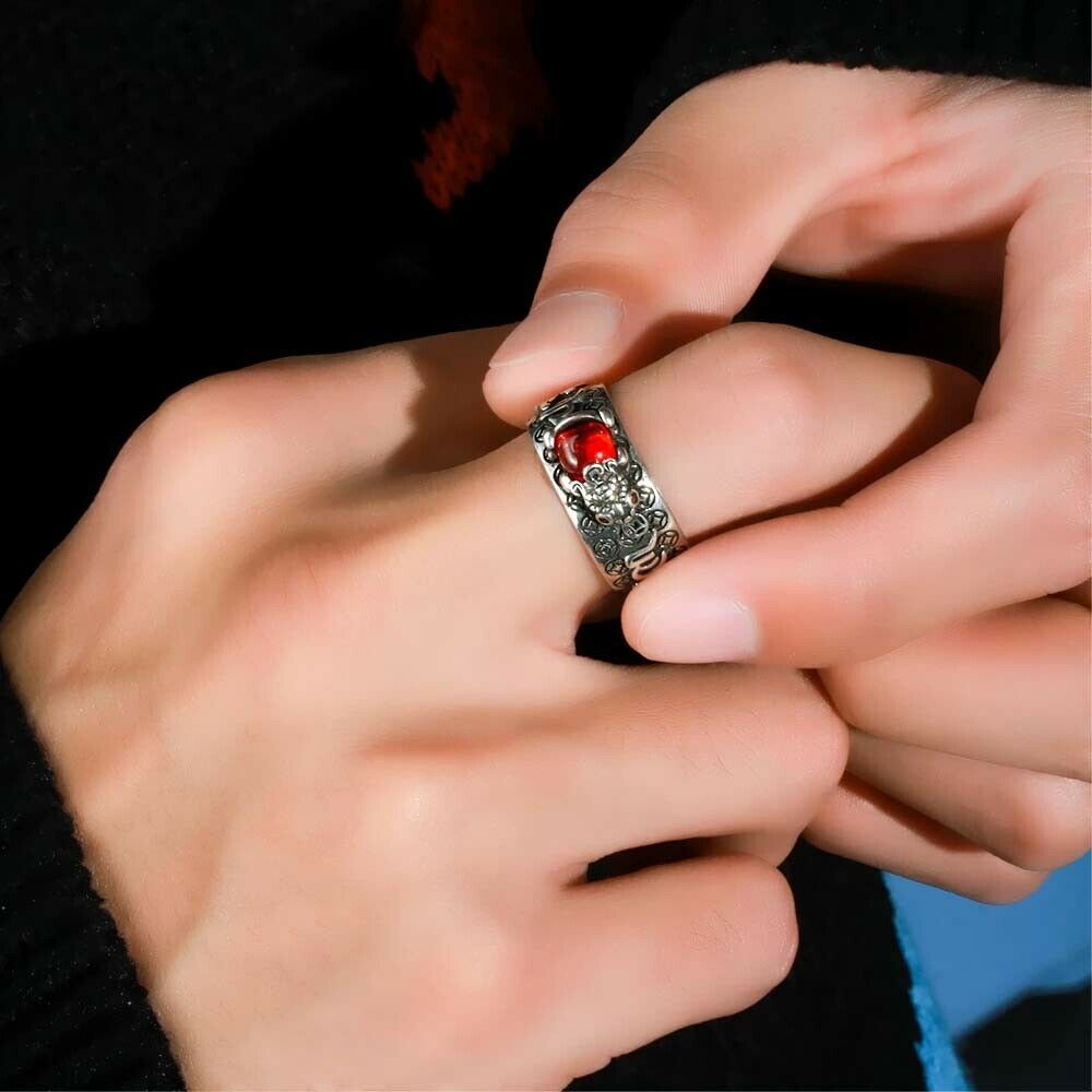 Religious Lucky PiXiu Adjustable Silver Wealth Ring