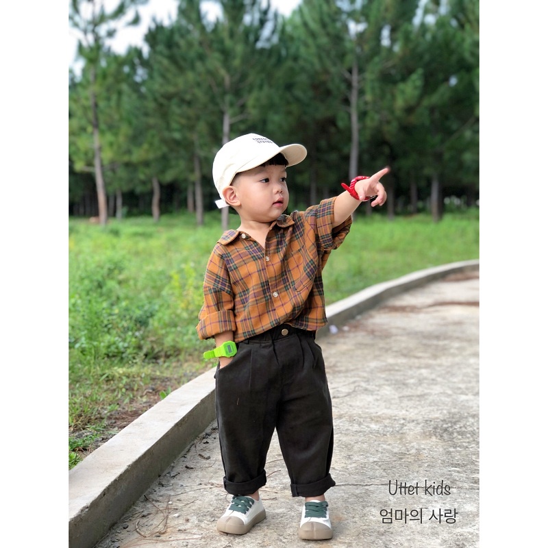 ÁO SƠ MI CARO HÀN QUỐC 9130 DÀNH CHO BÉ GÁI VÀ BÉ TRAI SIZE 80 ĐẾN 120