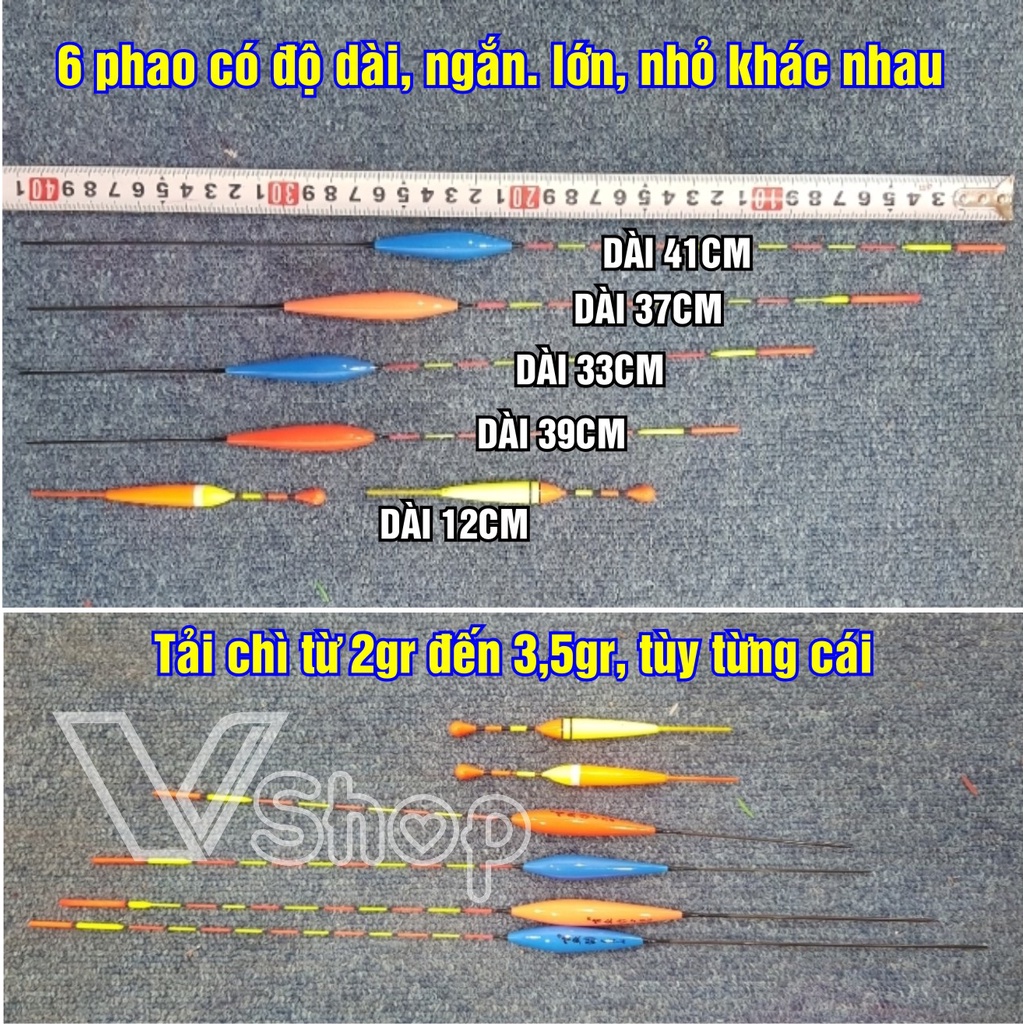 Bộ phao câu cá, 6 cái, sức nổi tốt, độ bền cao.