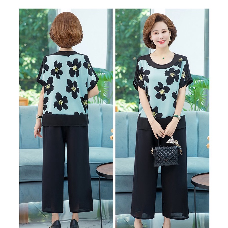 Đồ bộ trung niên nữ cho mẹ mặc nhà, Hàng Quảng Châu cao cấp, Bộ thun voan tay cánh dơi 2 màu V'vie Ladies #B20