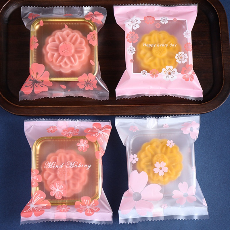 Set 100 Túi Nhựa Đựng Bánh Trung Thu In Hoa Anh Đào