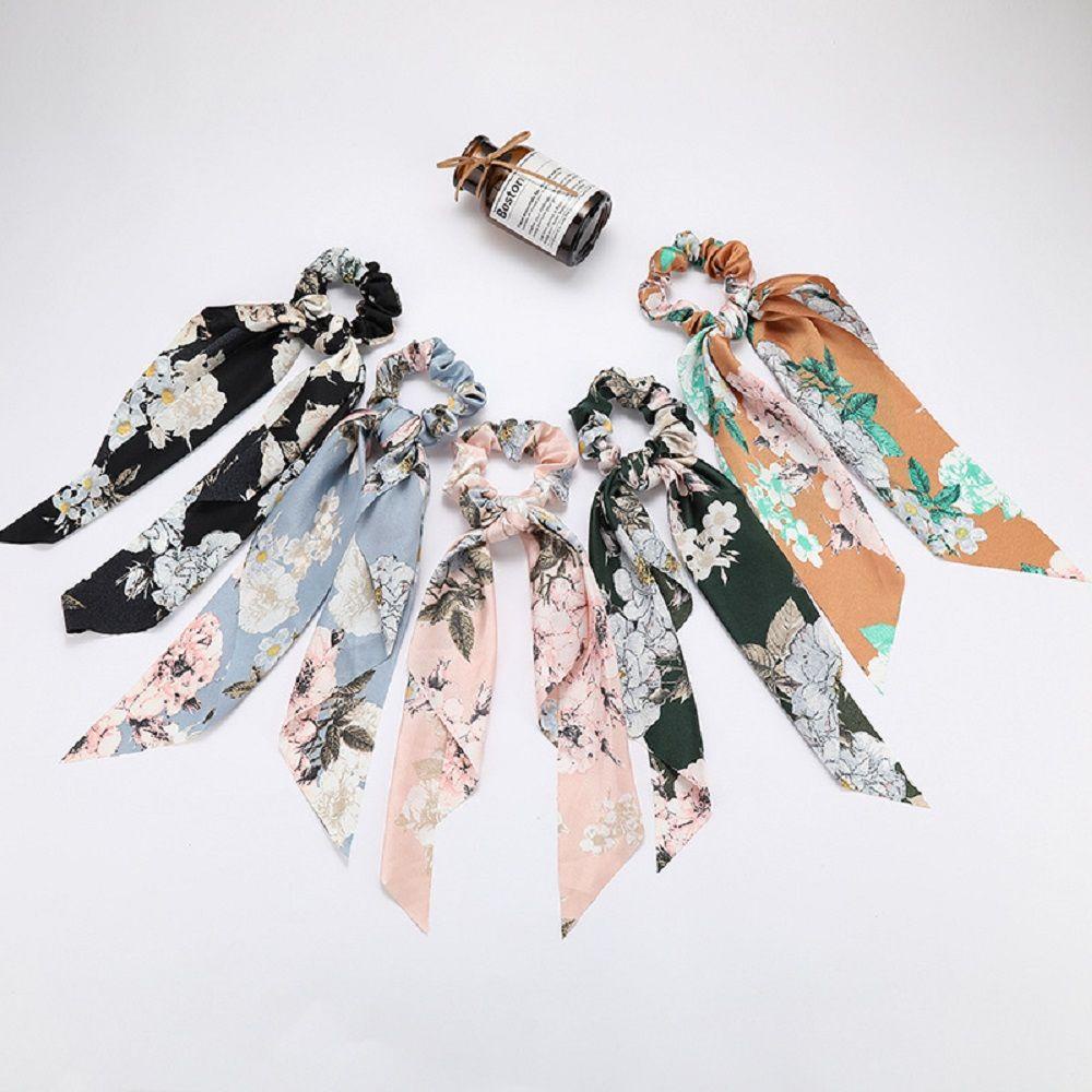 Dây Cột Tóc Tai Thỏ Bằng Cao Su Co Giãn In Họa Tiết Hoa Bohemia Dễ Thương WMES15H