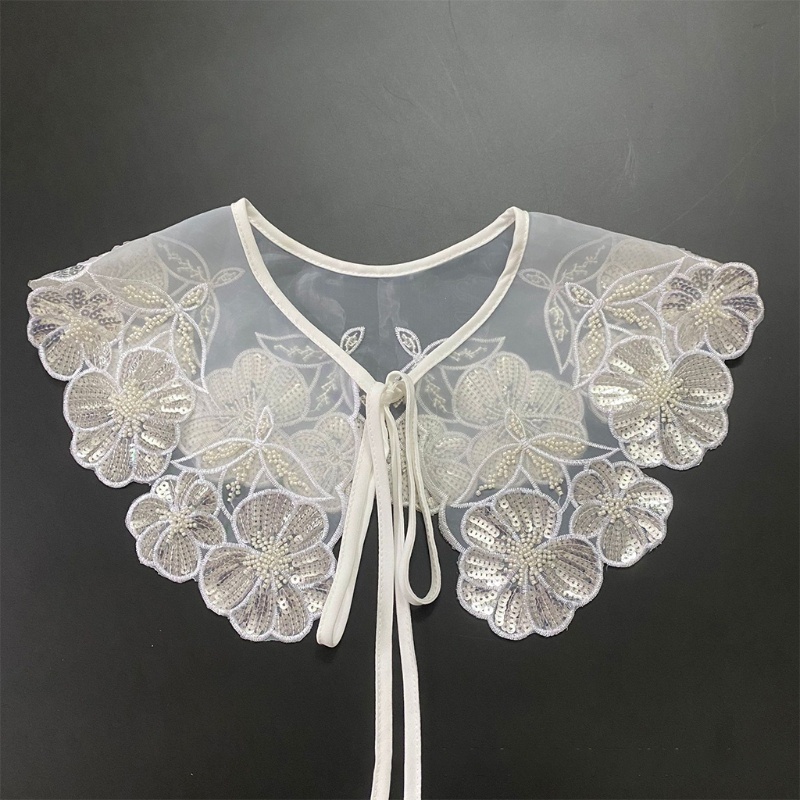 Vòng Cổ Dây Buộc Khăn Choàng Cổ Vải Organza Đính Hạt Kim Sa Hình Hoa Dành Cho Nữ