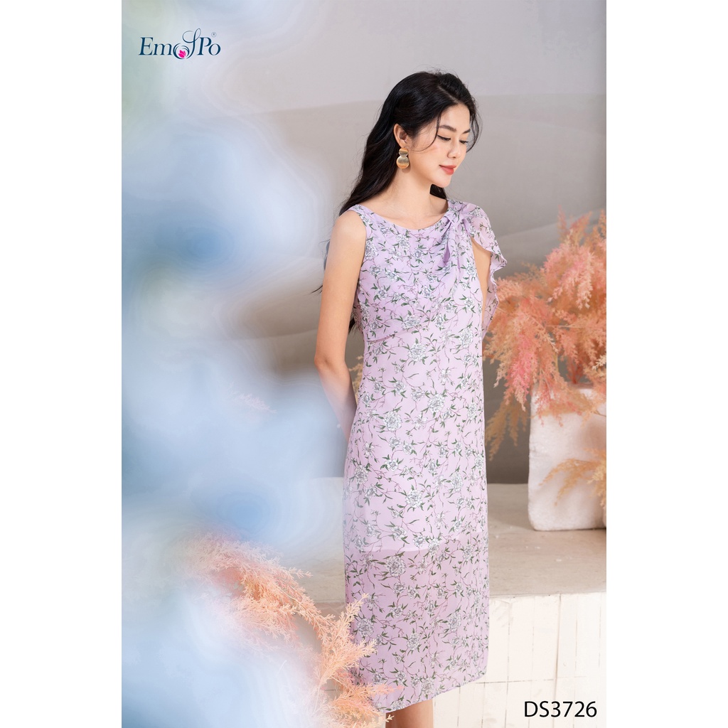 Đầm suông cổ tròn, sẻ V thân sau tạo điểm nhấn Emspo DS3726 (Tím, Xanh)