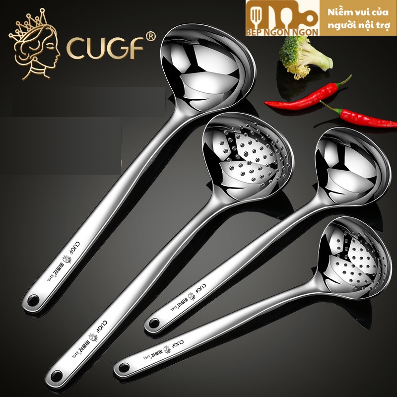 Muỗng inox 316 múc lẩu muỗng nước và múc cái tay cầm chống bỏng thương hiệu CUGF_BEP NGON NGON