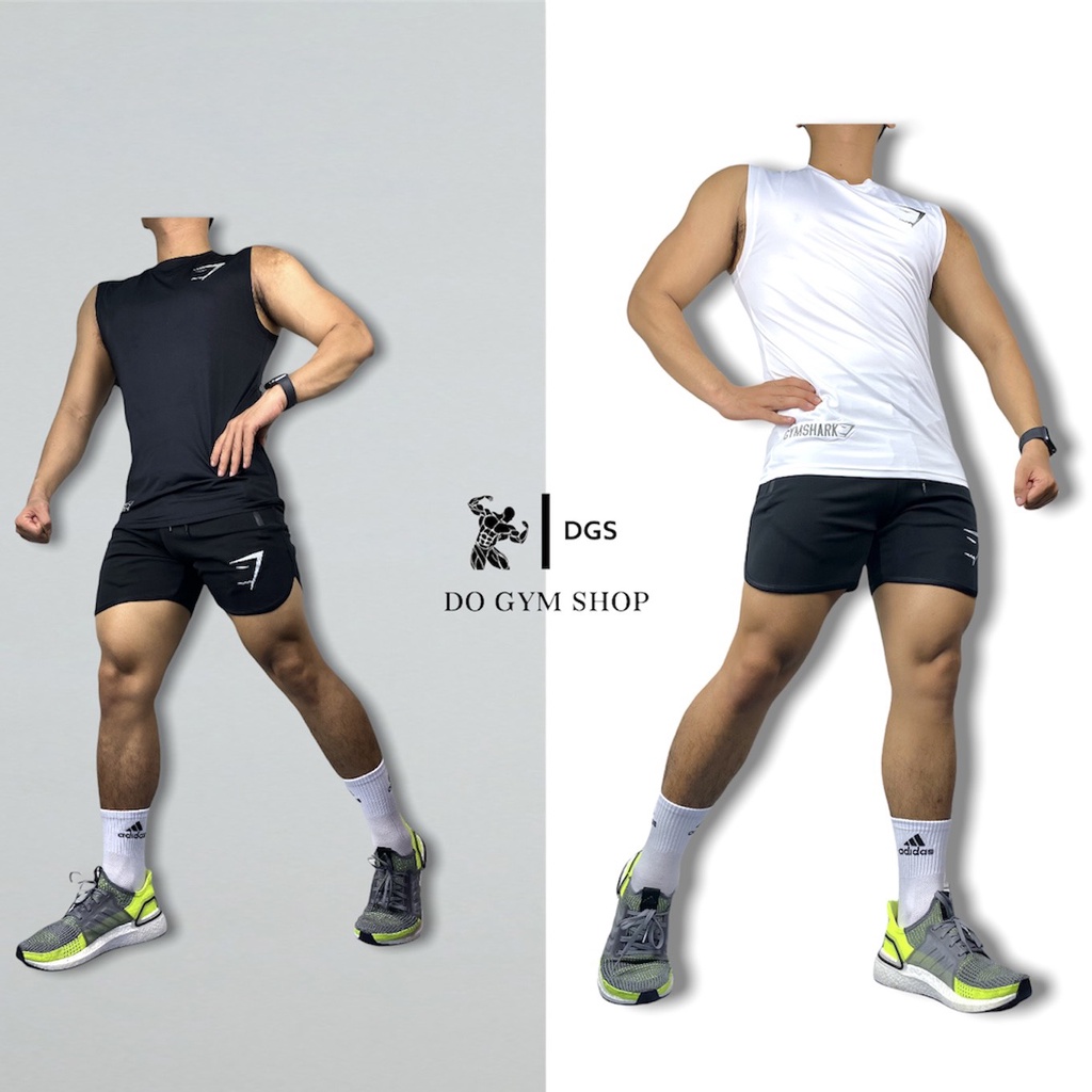 Bộ đồ thun nam thể thao DO GYM SHOP kiểu dáng quần đùi squat, áo sát nách thun co giãn 4 chiều, logo thêu