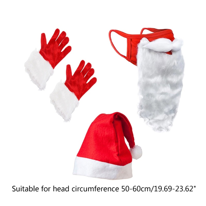 ✿ Mũ Ông Già Noel Kèm Găng Tay Râu Màu Đỏ Dùng Hóa Trang Tiệc Tùng