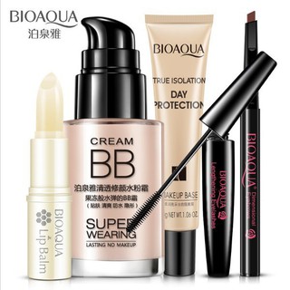 [Hàng mới về] Bộ 5 món mỹ phẩm BIOAQUA kem BB + chì kẻ lông mày + mascara + kem nền 100% tự nhiên