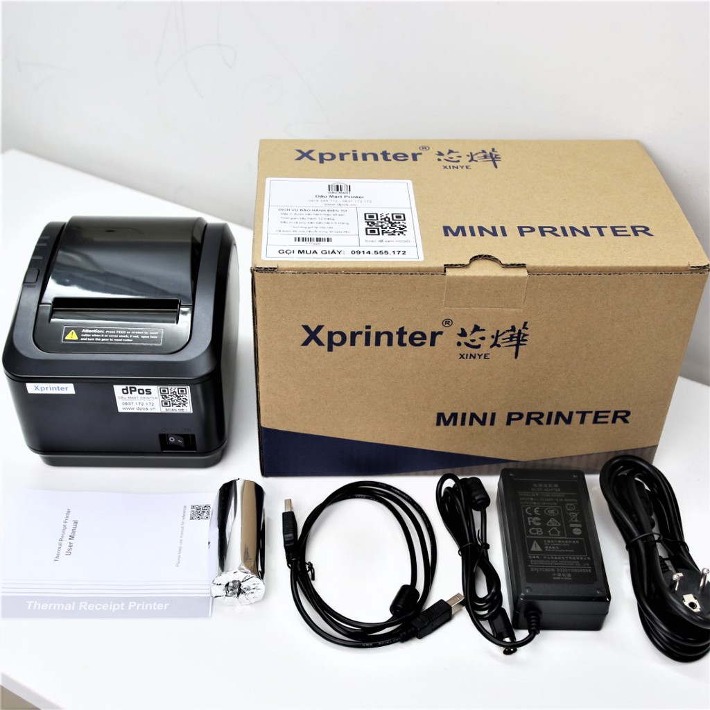 Máy in hoá đơn K80 xprinter K200L USB in bill hóa đơn tính tiền POS sử dụng giấy in nhiệt 80mm cắt giấy tự động