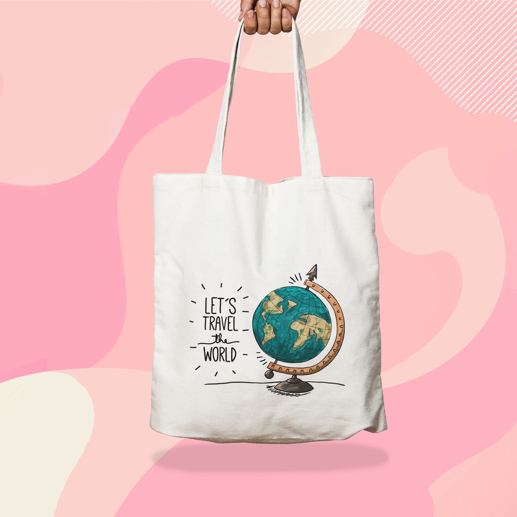 Túi Vải Tote Đeo Vai Đi Học Đi Làm TRAVEL THE WORLD - Túi Canvas Du Lịch Thời Trang mã TA029