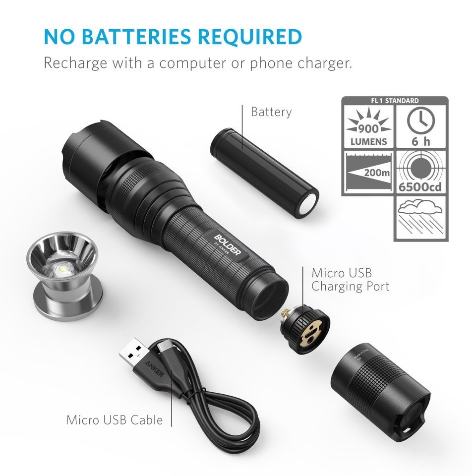 Đèn Pin ANKER Bolder LC90 T1420 FlashLight Chiếu xa dã ngoại đi rừng cầm tay Chính Hãng Du lịch Cắm Trại