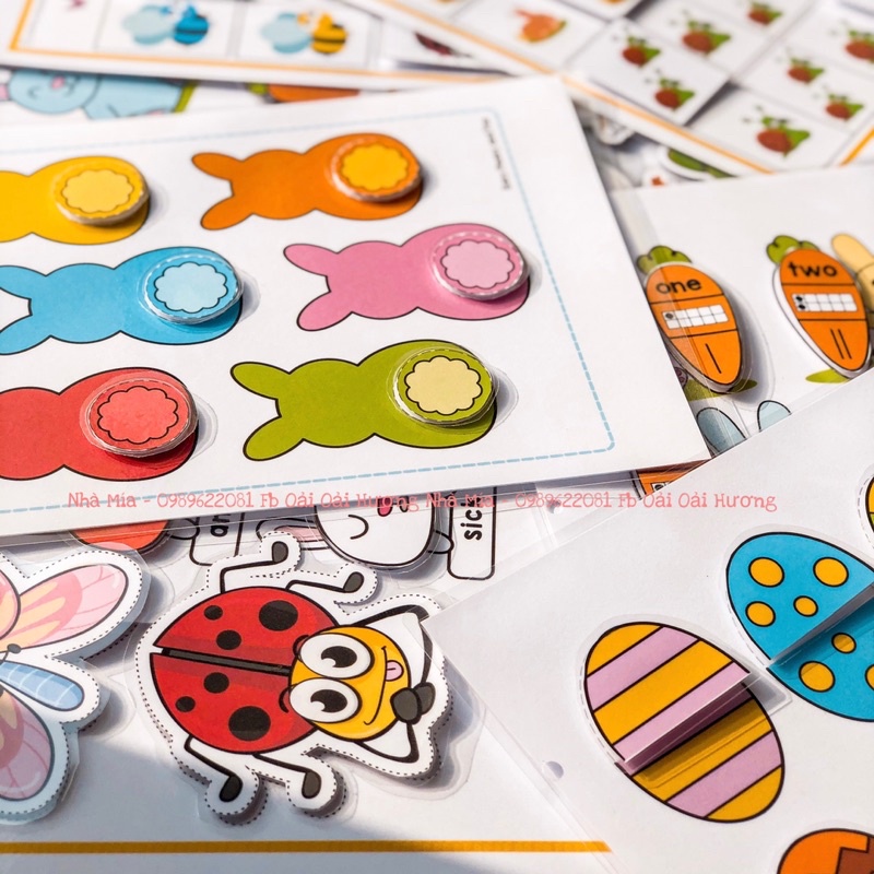 Học liệu bóc dán Montessori đầu đời cho bé, Busy book chủ đề tông hợp 15 trang in giấy bìa ép Plastic siêu bền