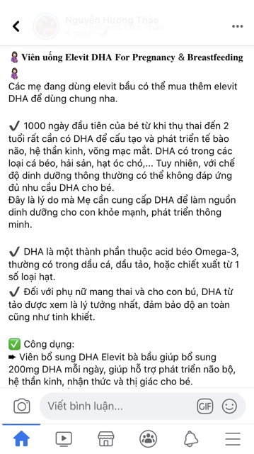 Viên DHA Elevit bầu, Elevit DHA cho mẹ bầu và cho con bú