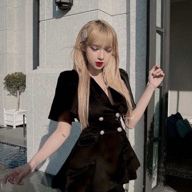 Váy Xòe Tay Phồng Kiểu Măng Tô Kèm Quần Short LSEOUL B0774 Chất Tafta Sang Trọng Ngọt Ngào Nữ Tính