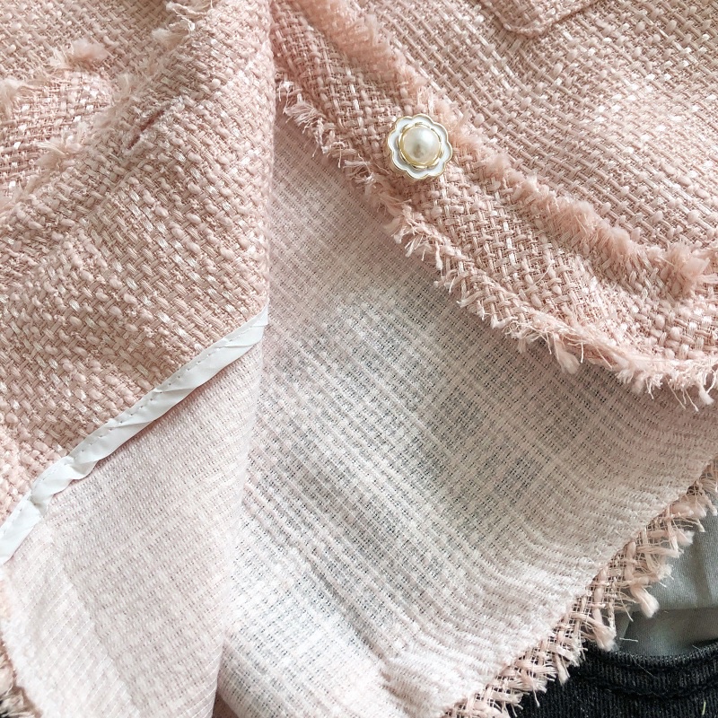 Áo khoác ngoài dạ tweed cúc sang chảnh croptop áo cổ tròn lửng xinh xắn hàn quốc