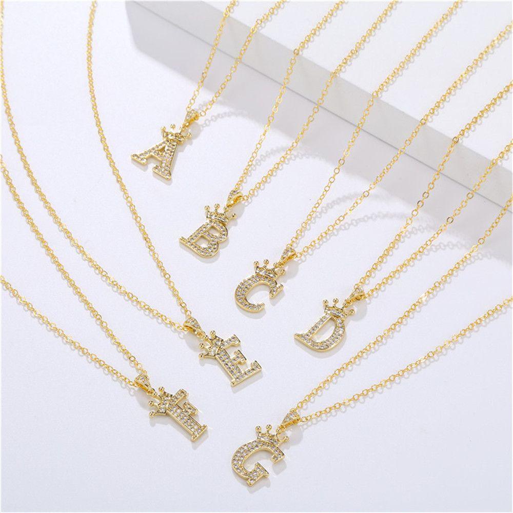 Vòng cổ Mạ Vàng 18K Mặt Hình Vương Miện Thời Trang|Bảng Chữ Cái Mạ 26 Chữ Cái