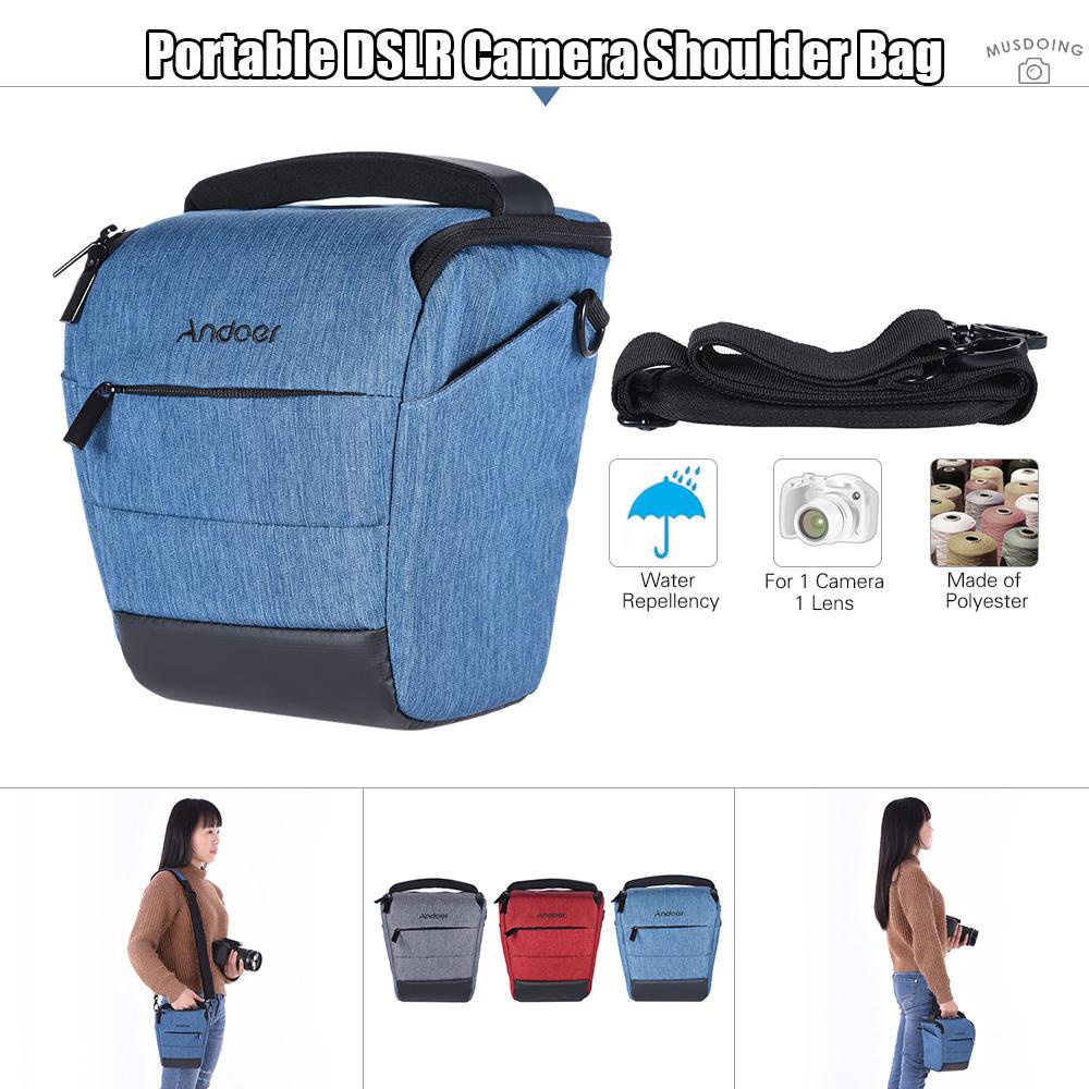 ღ Andoer Portable DSLR Camera Shoulder Bag Sleek Polyester Camera Case for 1 Camera 1 Lens and Small Accessories for Canon Nikon Sony Fujifilm Olympus Panasonic