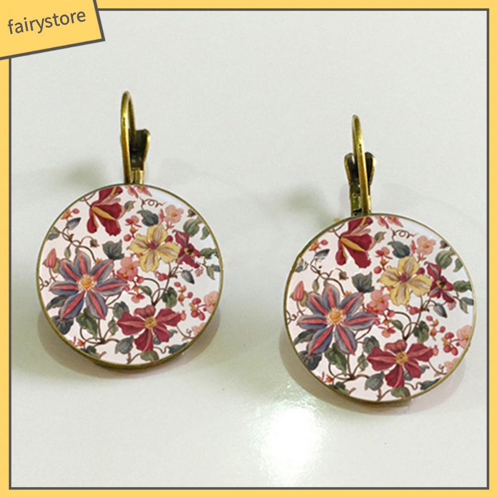 Khuyên tai mặt tròn in hoa phong cách cổ điển