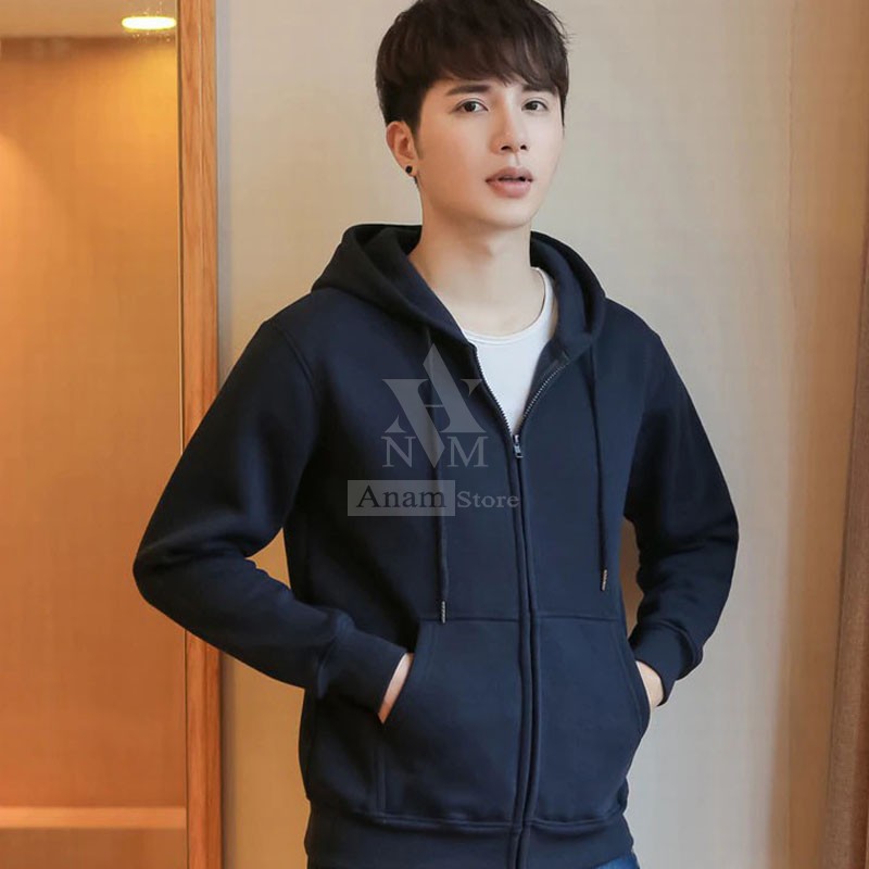 Áo hoodie dây kéo trơn, Vải nỉ ngoại, 2 màu trắng đen, Anam Store