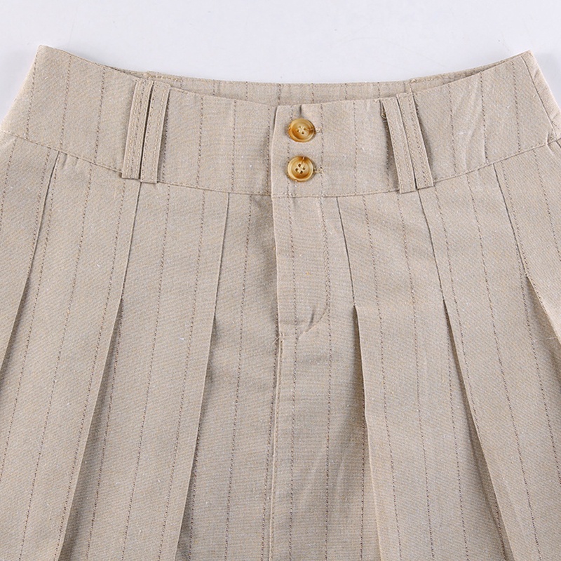 Chân Váy Kaki Mini Xếp Ly Cài Nút Phong Cách Harajuku Cổ Điển Hai Lớp Phối Kẻ Sọc Có Khóa Kéo Cho Nữ Sinh