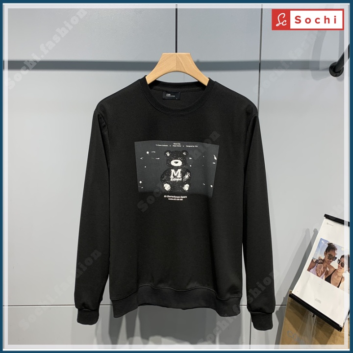 Áo thu đông tay dài nam, áo giữ nhiệt cổ tròn 3D lạ mắt in Gấu Đen mã SW.666