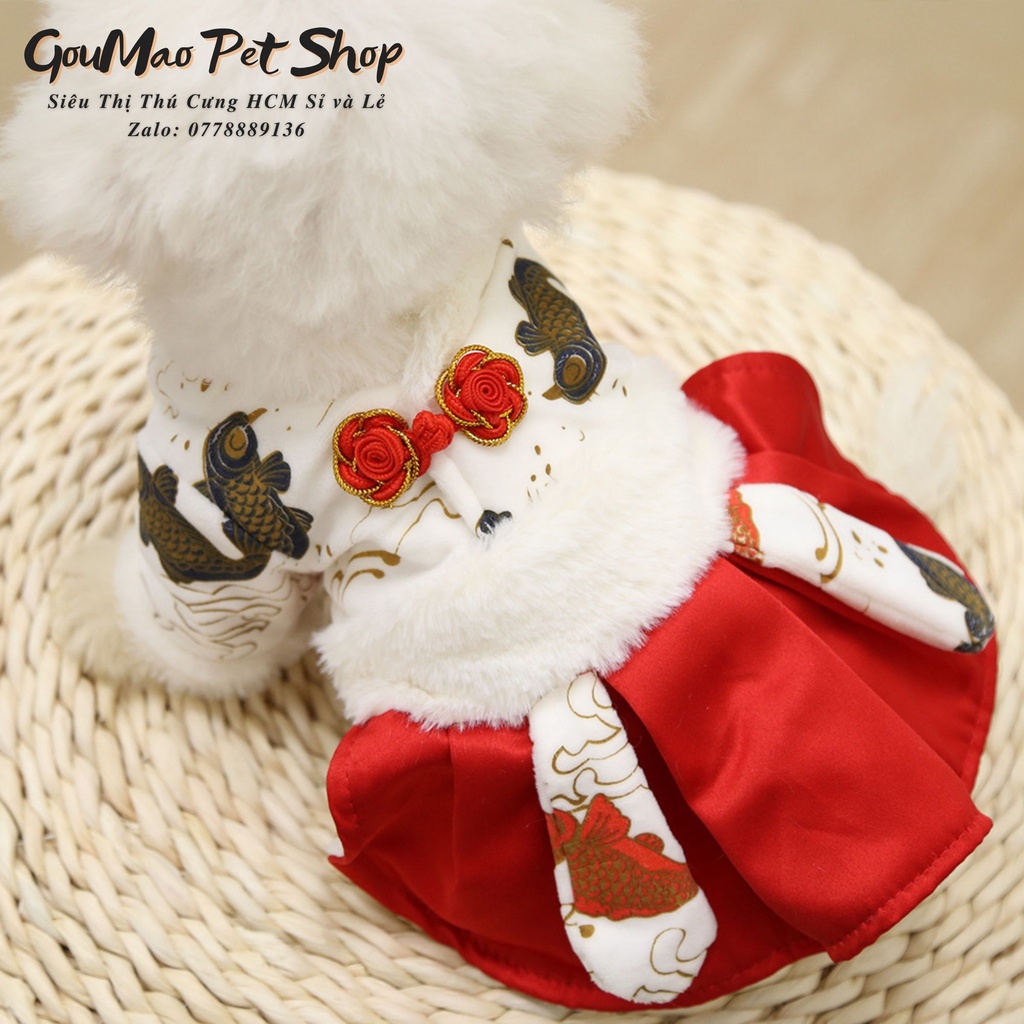 Váy tết họa tiết cá chép sang trọng dành cho chó mèo - Goumao
