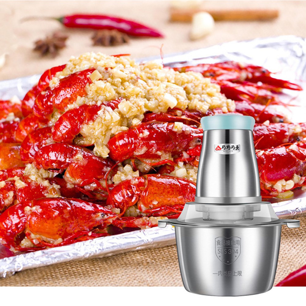 Máy xay đa năng, máy xay thịt chế biến thực phẩm thiết kế 4 lưỡi dao kép thép không gỉ, bảo hành 2 năm bằng nhựa và inox