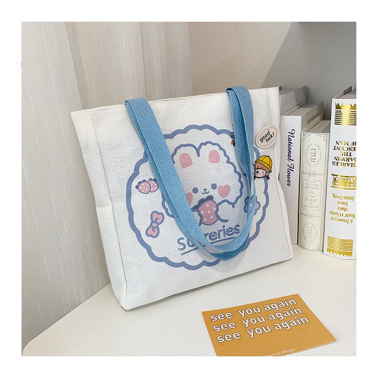Túi Xách Canvas Sức Chứa Lớn In Hình Hoạt Hình Dễ Thương Cho Nữ
