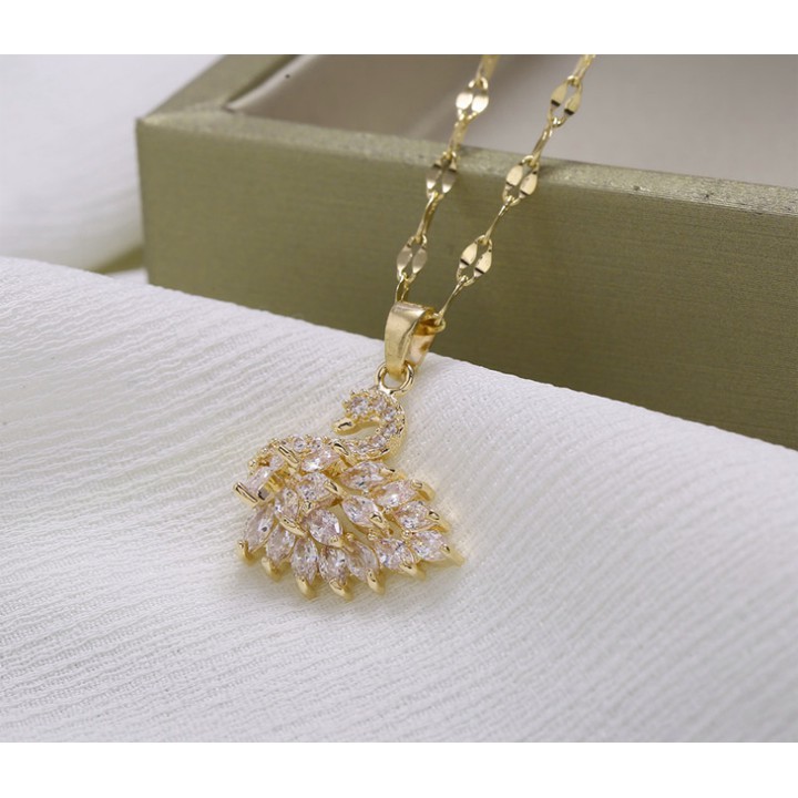 Dây chuyền nữ titan kiểu con thiên nga đính đá siêu đẹp, bền màu, chuẩn thời trang