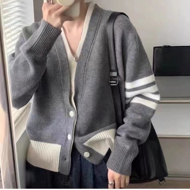 Áo cadigan len tay kẻ sọc